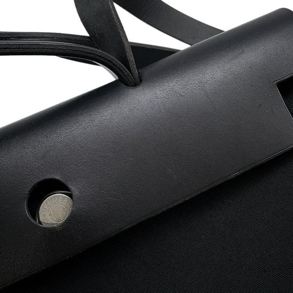 エルメス ショルダーバッグ エールバッグMM ブラック/シルバー金具 トワルオフィシエ/レザー □G刻印 黒