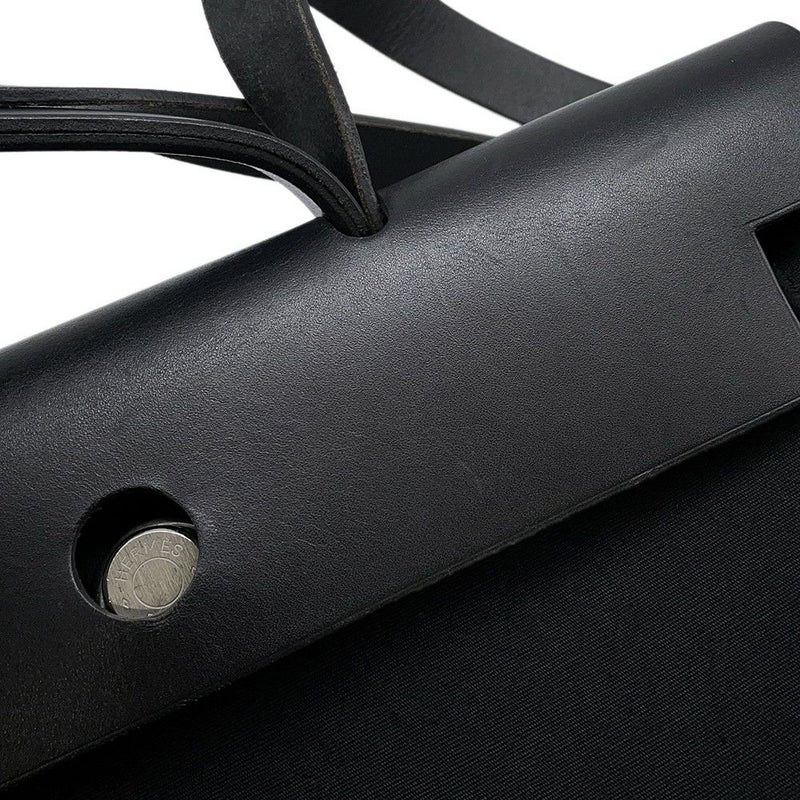 エルメス ショルダーバッグ エールバッグMM ブラック/シルバー金具 トワルオフィシエ/レザー □G刻印 黒