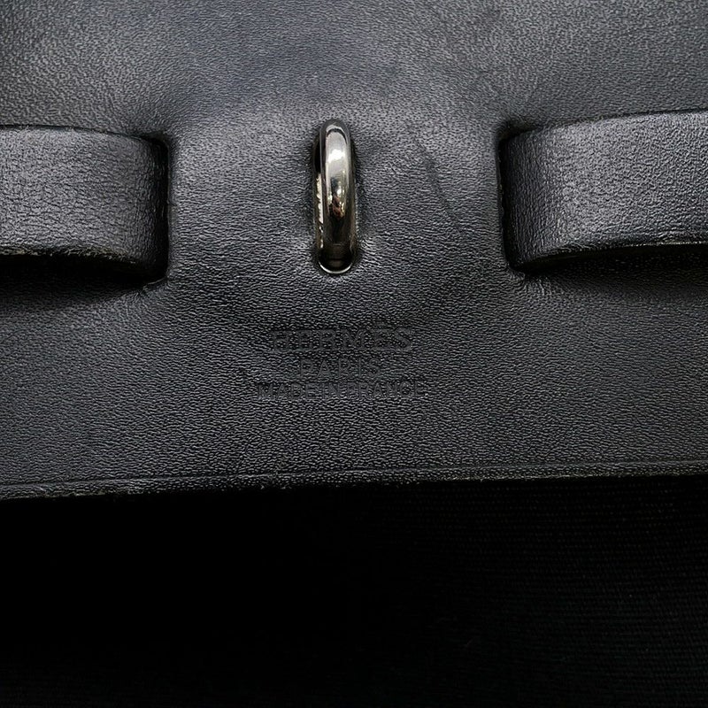 エルメス ショルダーバッグ エールバッグMM ブラック/シルバー金具 トワルオフィシエ/レザー □G刻印 黒