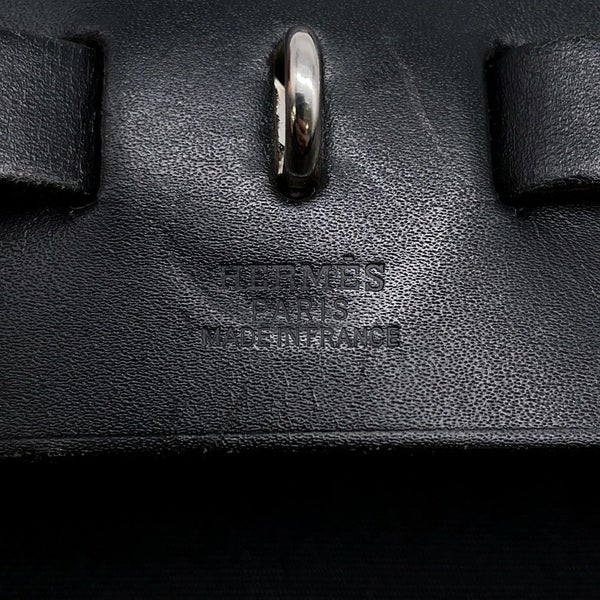 エルメス ショルダーバッグ エールバッグMM ブラック/シルバー金具 トワルオフィシエ/レザー □G刻印 黒