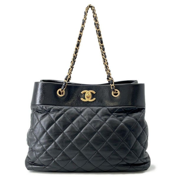 シャネル チェーントートバッグ マトラッセ ココマークターンロック レザー CHANEL 黒