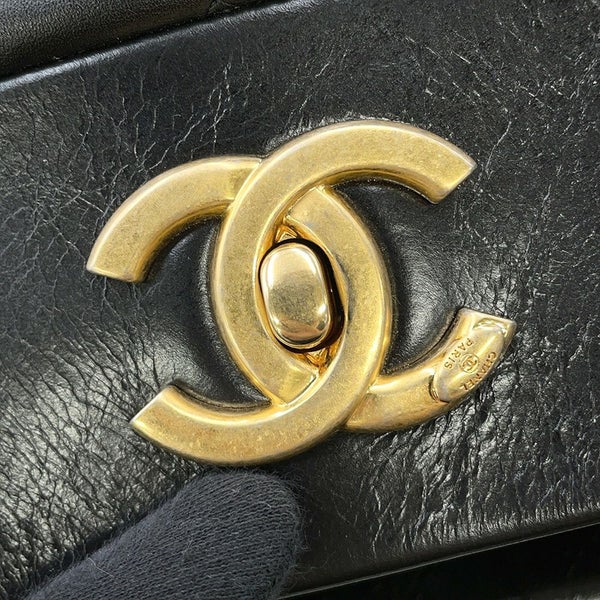 シャネル チェーントートバッグ マトラッセ ココマークターンロック レザー CHANEL 黒