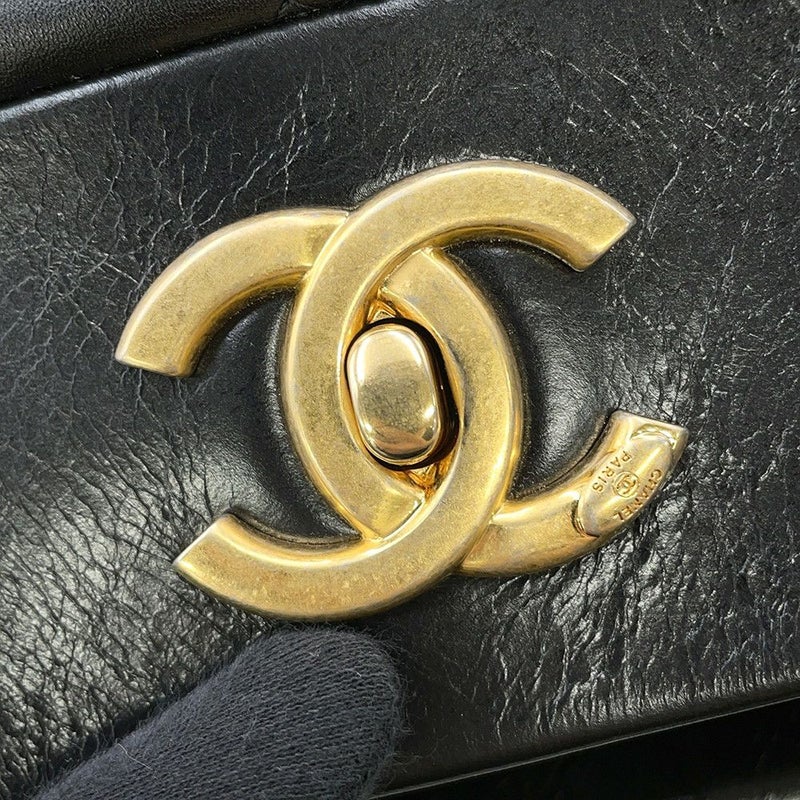 シャネル チェーントートバッグ マトラッセ ココマークターンロック レザー CHANEL 黒