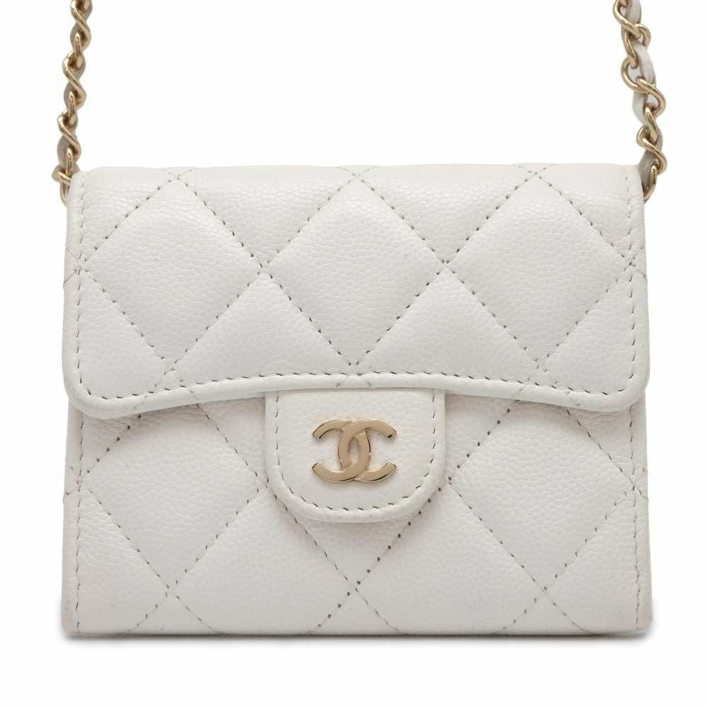 【シャネル】キャビアスキン 折り財布 Wホック チェーンウォレット 白 正規品 CHANEL（シャネル） 並行輸入 2つ折り財布 キャビアスキン CHANEL