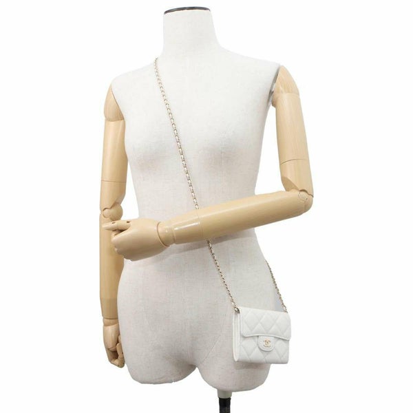シャネル チェーンウォレット マトラッセ ココマーク ミニ キャビアスキン AP0238 CHANEL 財布 白