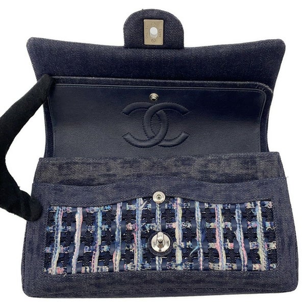シャネル チェーンショルダーバッグ ココマーク ダブルチェーン デニム ツイード A01112 CHANEL