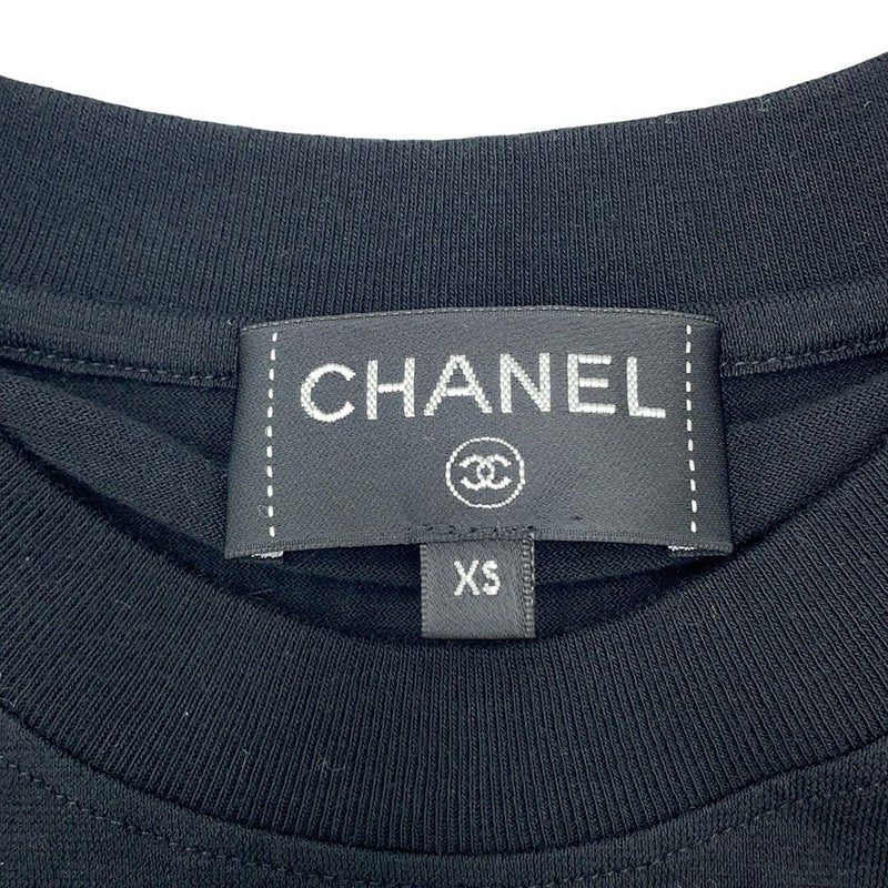 シャネル 長袖カットソー カメリア ロゴ コットン スパンコール レディースサイズXS P63300 CHANEL アパレル 黒