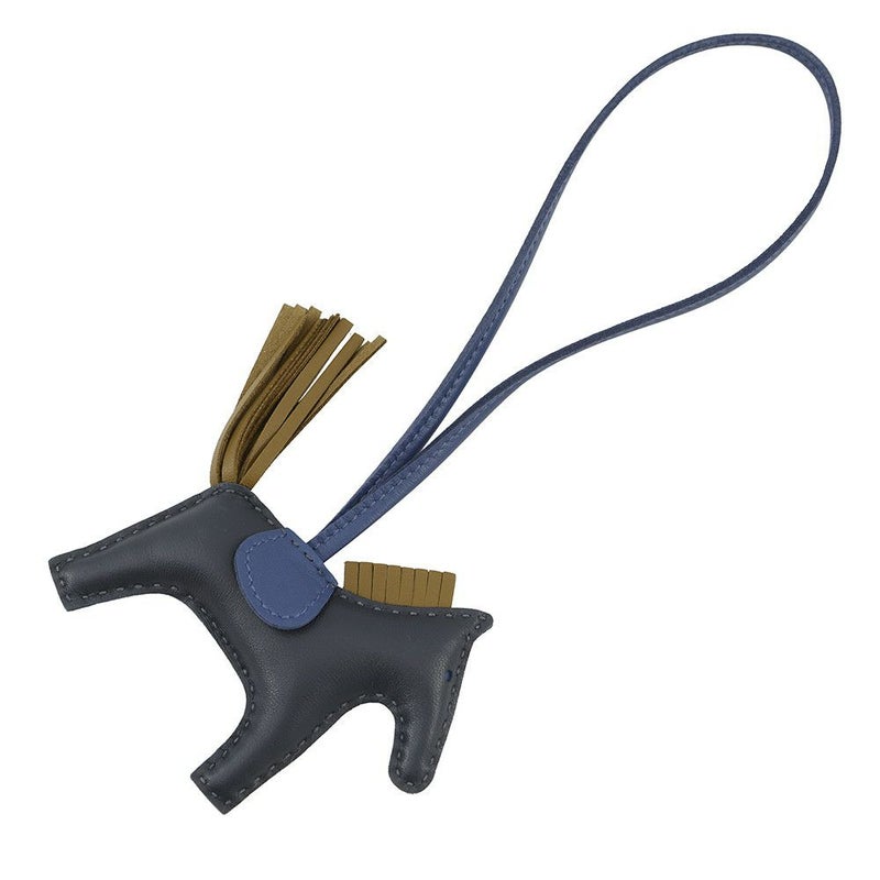 エルメス バッグチャーム ロデオ PM ブルーニュイ/ブルータイ/クラフト ラムスキン W刻印 HERMES チャーム