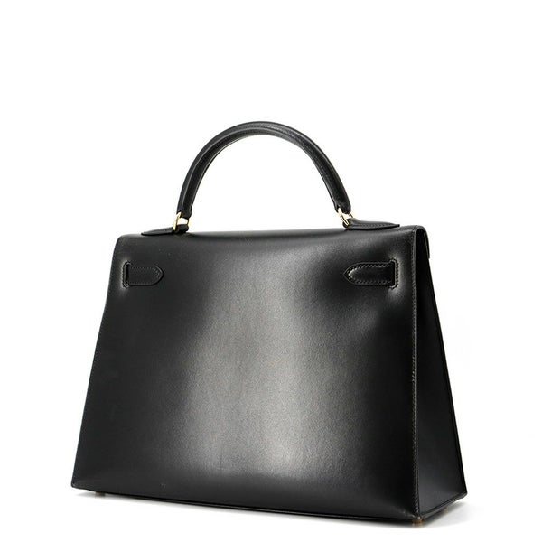 エルメス ハンドバッグ ケリー32 外縫い ブラック/ゴールド金具 ボックスカーフ □C刻印 HERMES Kelly 2wayバッグ 黒