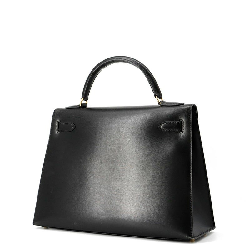 エルメス ハンドバッグ ケリー32 外縫い ブラック/ゴールド金具 ボックスカーフ □C刻印 HERMES Kelly 2wayバッグ 黒