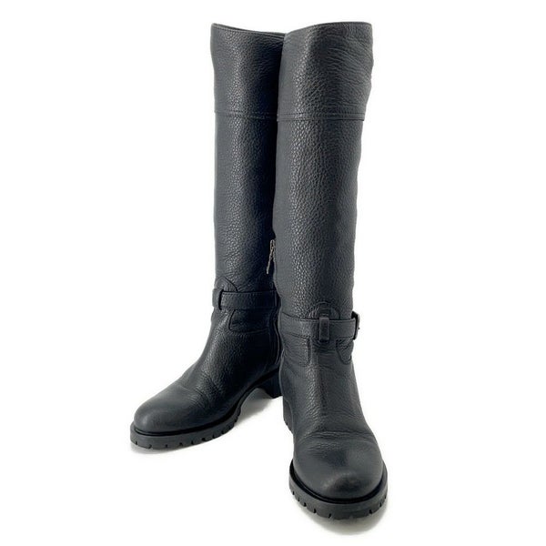 プラダ ブーツ レザー ロゴ レディースサイズ37 1/2 PRADA 靴 ロングブーツ 黒