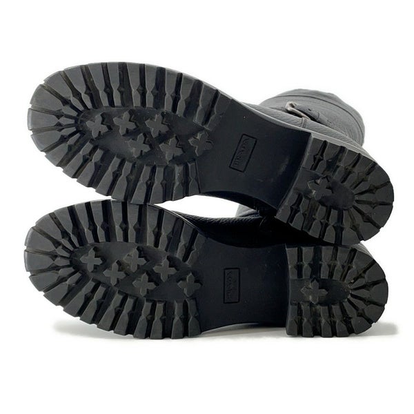 プラダ ブーツ レザー ロゴ レディースサイズ37 1/2 PRADA 靴 ロングブーツ 黒