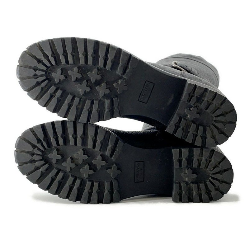 プラダ ブーツ レザー ロゴ レディースサイズ37 1/2 PRADA 靴 ロングブーツ 黒