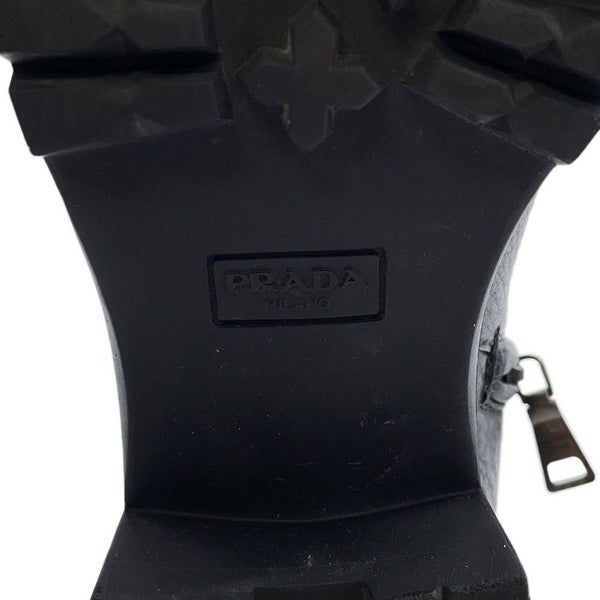 プラダ ブーツ レザー ロゴ レディースサイズ37 1/2 PRADA 靴 ロングブーツ 黒
