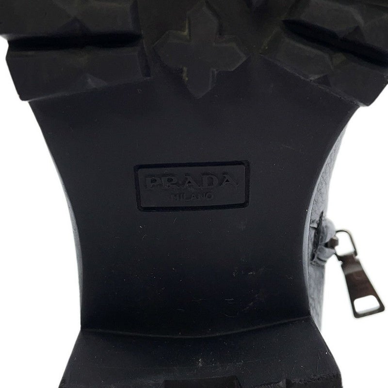 プラダ ブーツ レザー ロゴ レディースサイズ37 1/2 PRADA 靴 ロングブーツ 黒