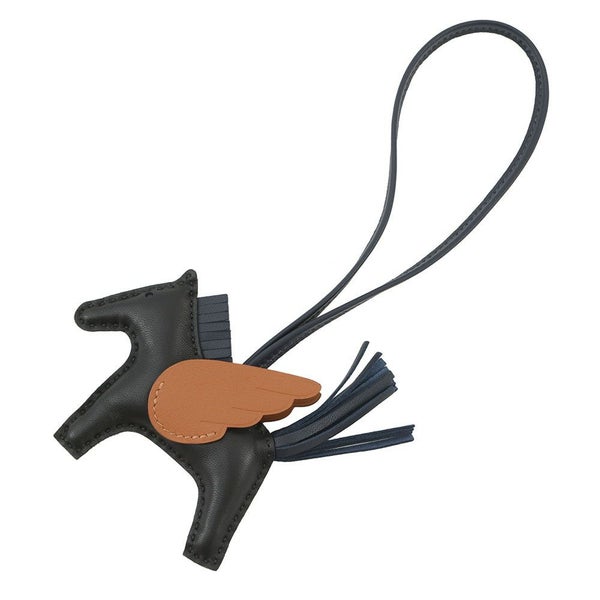エルメス バッグチャーム ロデオPM ペガサス ブラック/ブルーニュイ/ゴールド ラムスキン W刻印 HERMES チャーム