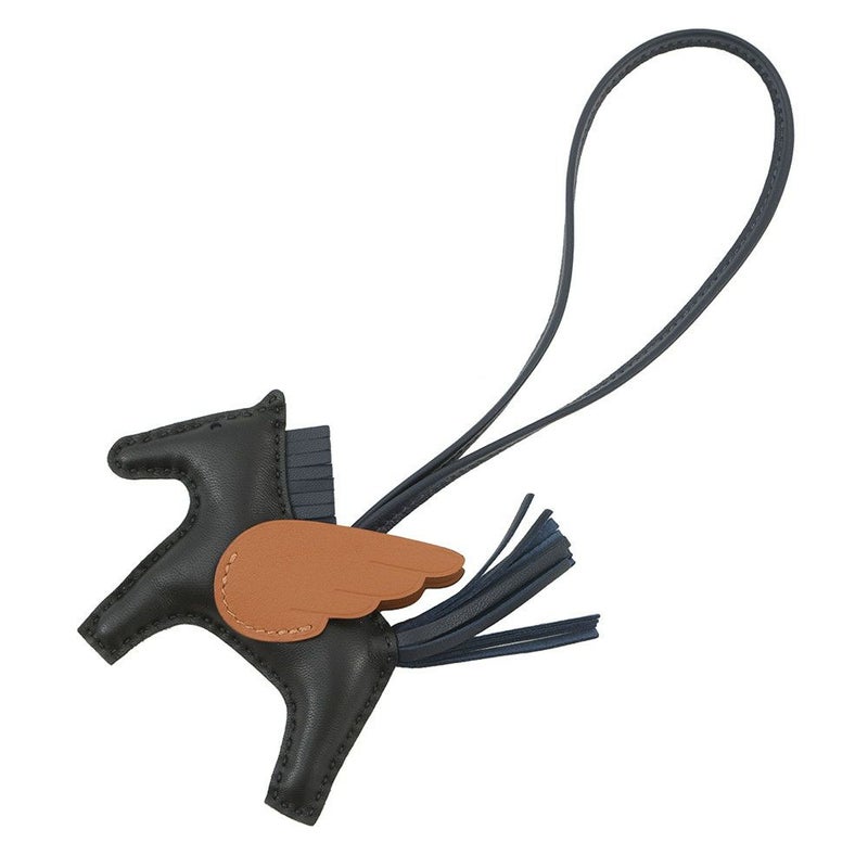 エルメス バッグチャーム ロデオPM ペガサス ブラック/ブルーニュイ/ゴールド ラムスキン W刻印 HERMES チャーム