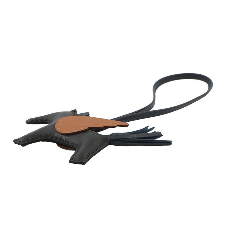 エルメス バッグチャーム ロデオPM ペガサス ブラック/ブルーニュイ/ゴールド ラムスキン W刻印 HERMES チャーム