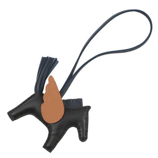エルメス バッグチャーム ロデオPM ペガサス ブラック/ブルーニュイ/ゴールド ラムスキン W刻印 HERMES チャーム