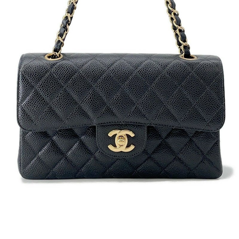 シャネル チェーンショルダーバッグ マトラッセ23 ココマーク ダブルチェーン キャビアスキン A01113 CHANEL 黒