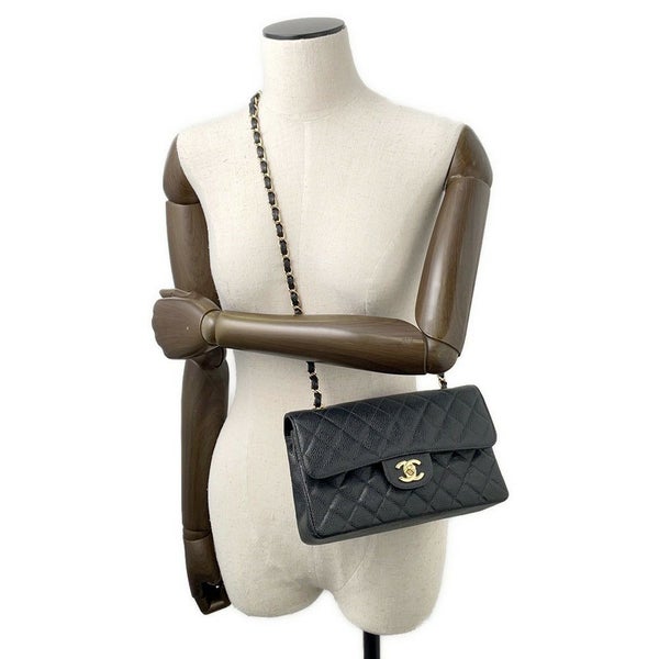 シャネル チェーンショルダーバッグ マトラッセ23 ココマーク ダブルチェーン キャビアスキン A01113 CHANEL 黒