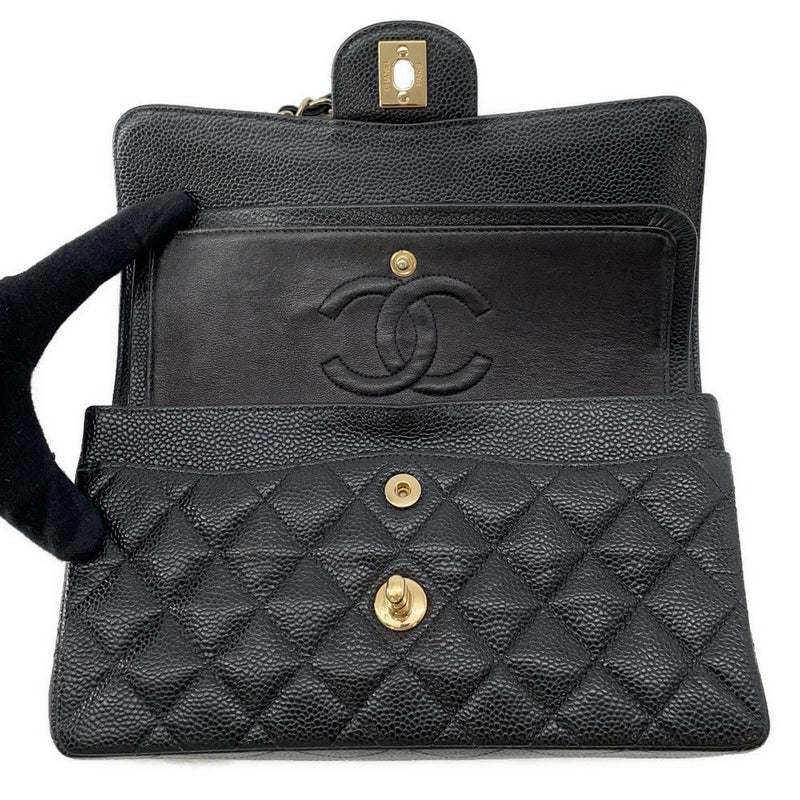 シャネル チェーンショルダーバッグ マトラッセ23 ココマーク ダブルチェーン キャビアスキン A01113 CHANEL 黒