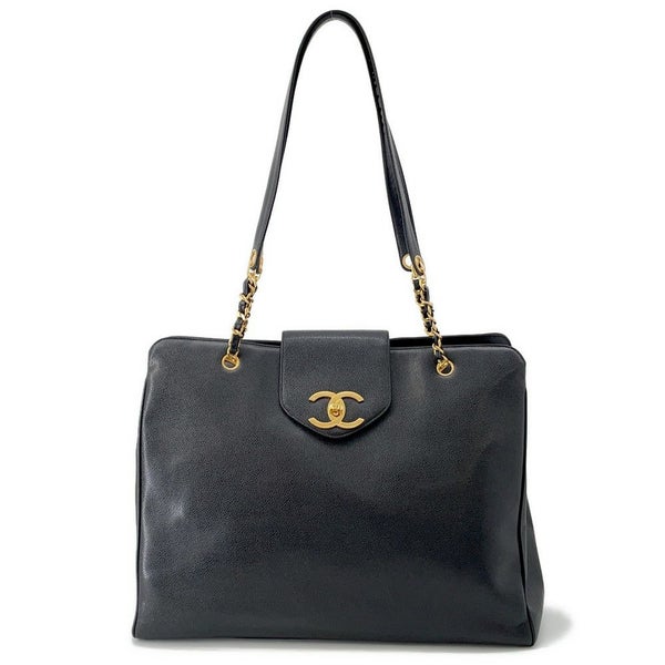 シャネル チェーントートバッグ ココマーク スーパーモデルバッグ キャビアスキン A01992 黒