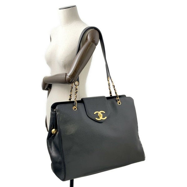 シャネル チェーントートバッグ ココマーク スーパーモデルバッグ キャビアスキン A01992 黒