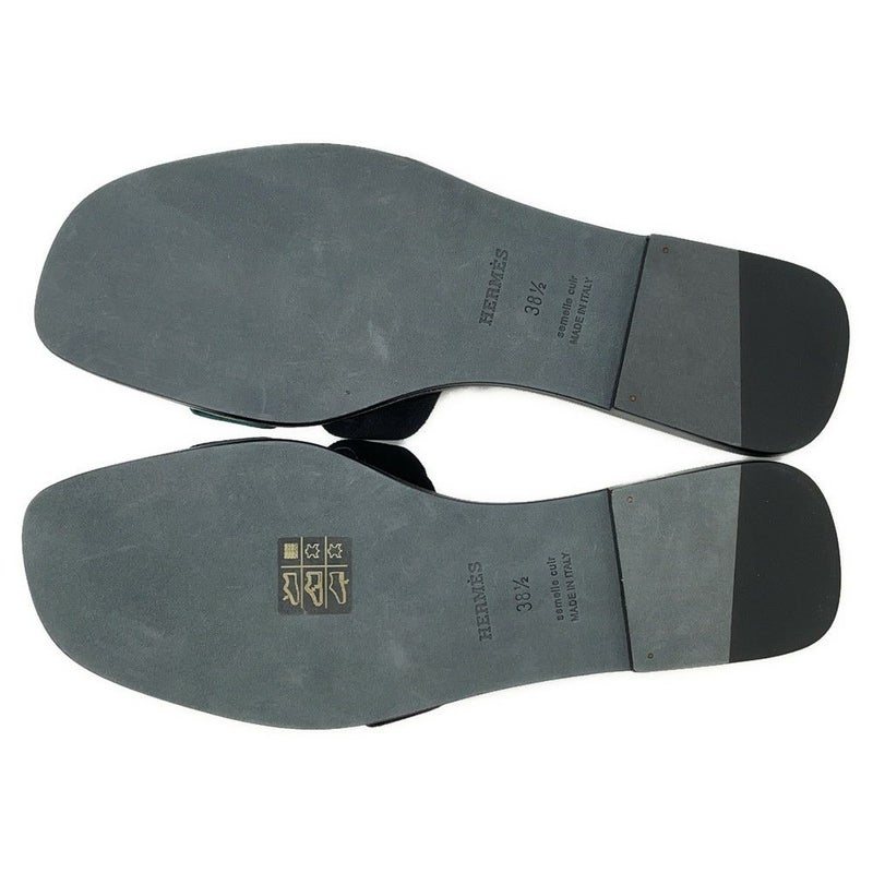 エルメス サンダル オラン ベルベット レディースサイズ38 1/2 HERMES 靴 黒