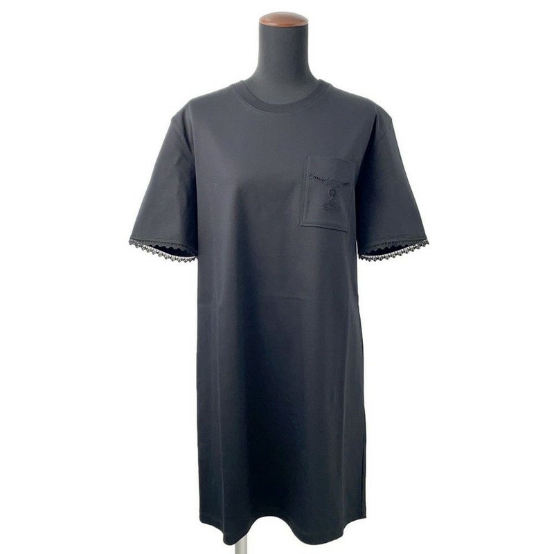 エルメス 半袖ワンピース 刺繍ポケット フレアドレス コットン レディースサイズ38 HERMES 黒 レース