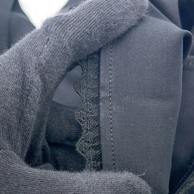 エルメス 半袖ワンピース 刺繍ポケット フレアドレス コットン レディースサイズ38 HERMES 黒 レース