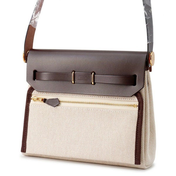 エルメス ショルダーバッグ エールバッグジップ ミニ エクリュ/エベンヌ/ゴールド金具 トワルミリタリー/ヴァッシュハンター K刻印