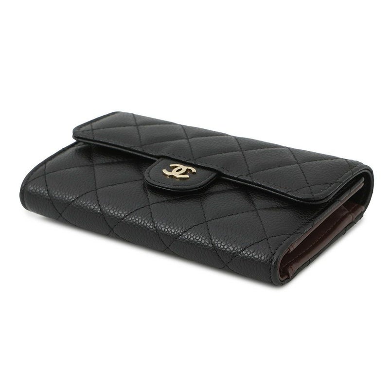 シャネル 三つ折り財布 マトラッセ ココマーク ミディアム ウォレット キャビアスキン AP0232 CHANEL 黒