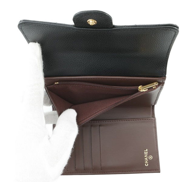 シャネル 三つ折り財布 マトラッセ ココマーク ミディアム ウォレット キャビアスキン AP0232 CHANEL 黒