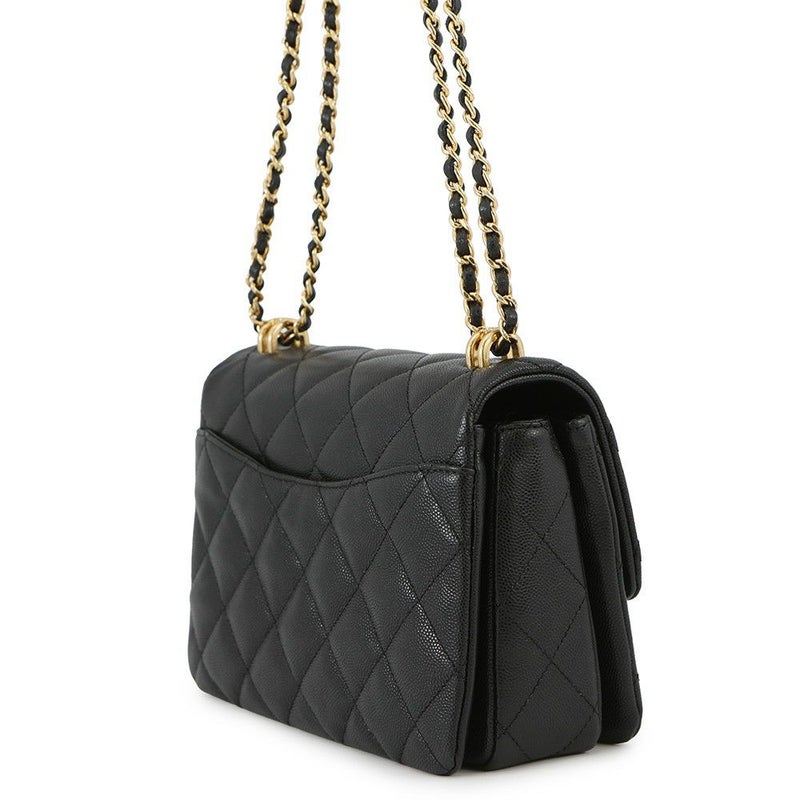 シャネル チェーンショルダーバッグ ココマーク マトラッセ ココファースト キャビアスキン AS3580 CHANEL 黒