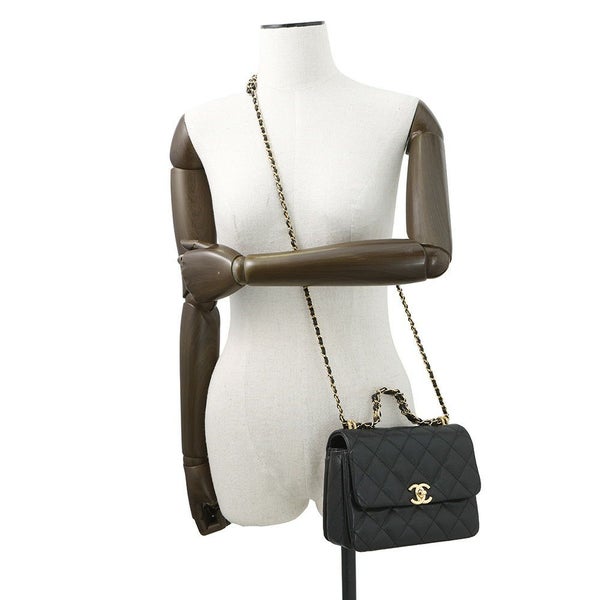 シャネル チェーンショルダーバッグ ココマーク マトラッセ ココファースト キャビアスキン AS3580 CHANEL 黒