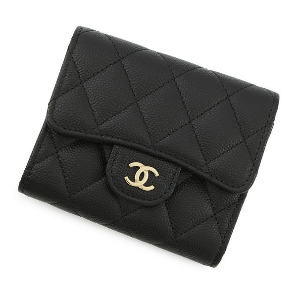 シャネル 三つ折り財布 マトラッセ ココマーク クラシック スモール フラップ ウォレット キャビアスキン AP0229 黒