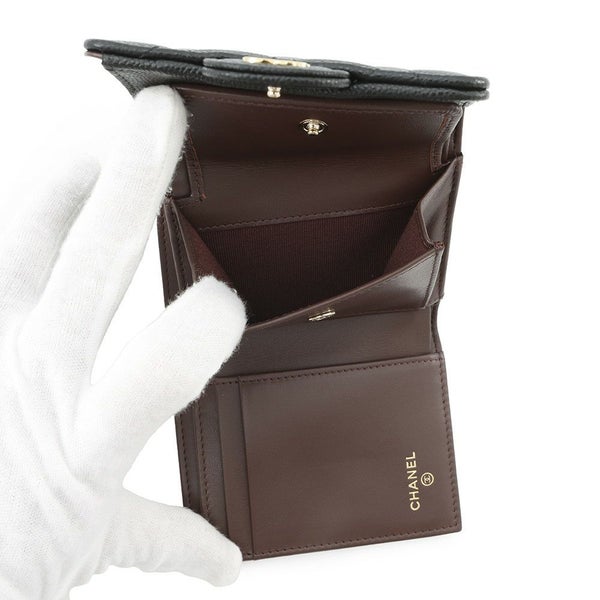 シャネル 三つ折り財布 マトラッセ ココマーク クラシック スモール フラップ ウォレット キャビアスキン AP0229 黒