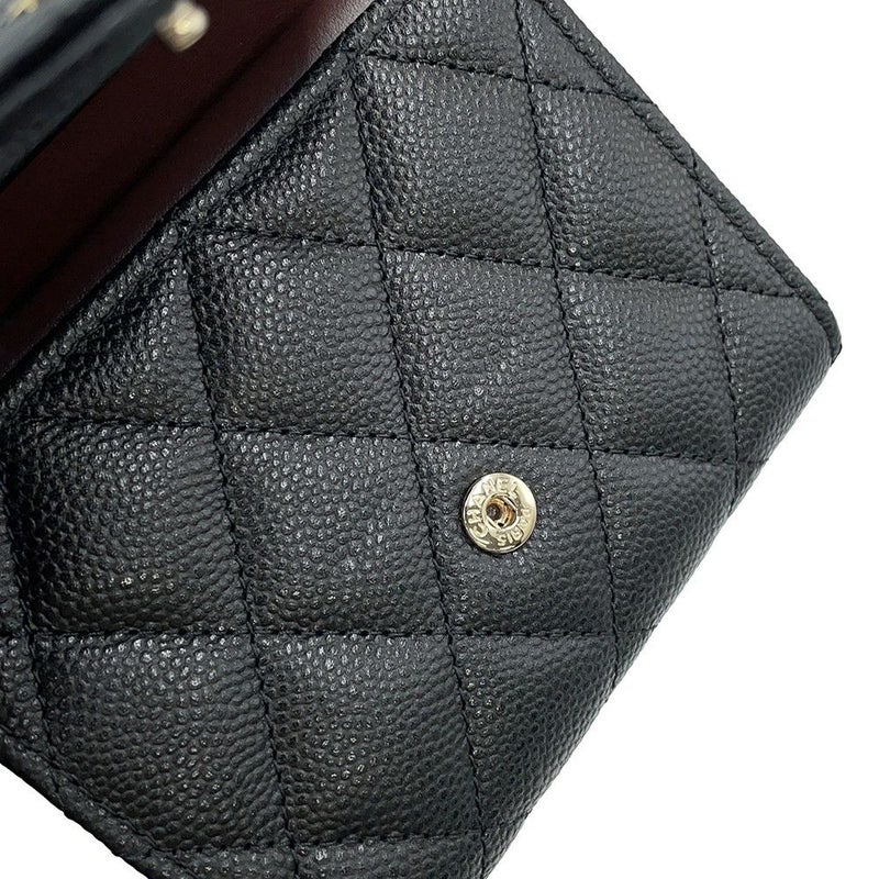 シャネル 三つ折り財布 マトラッセ ココマーク クラシック スモール フラップ ウォレット キャビアスキン AP0229 黒