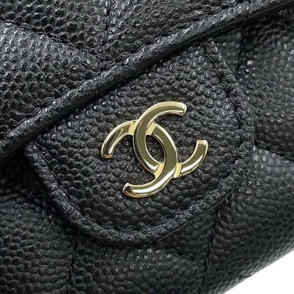 シャネル 三つ折り財布 マトラッセ ココマーク クラシック スモール フラップ ウォレット キャビアスキン AP0229 黒