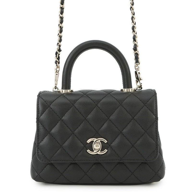 シャネル ハンドバッグ ココマーク マトラッセ ココハンドル XXS キャビアスキン AS2215 CHANEL 2way 黒