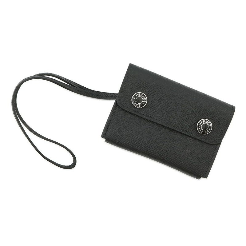 エルメス カードケース エルメスナップ カードケース ブラック/シルバー金具 エプソン W刻印 HERMES 名刺入れ 黒