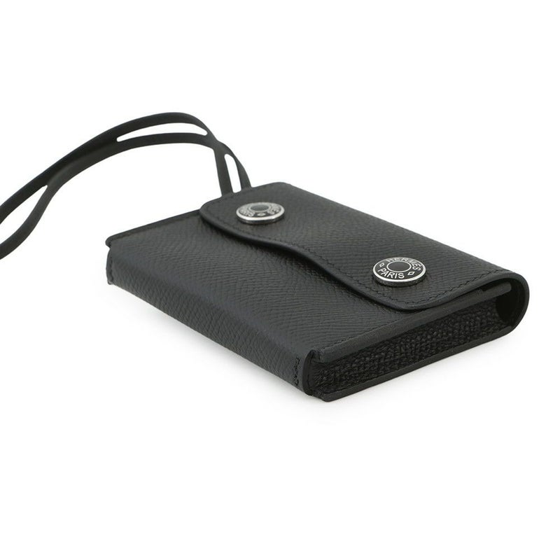 エルメス カードケース エルメスナップ カードケース ブラック/シルバー金具 エプソン W刻印 HERMES 名刺入れ 黒