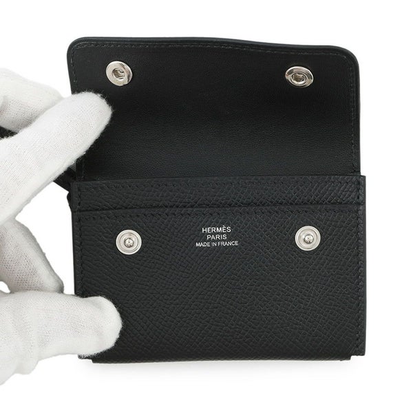 エルメス カードケース エルメスナップ カードケース ブラック/シルバー金具 エプソン W刻印 HERMES 名刺入れ 黒
