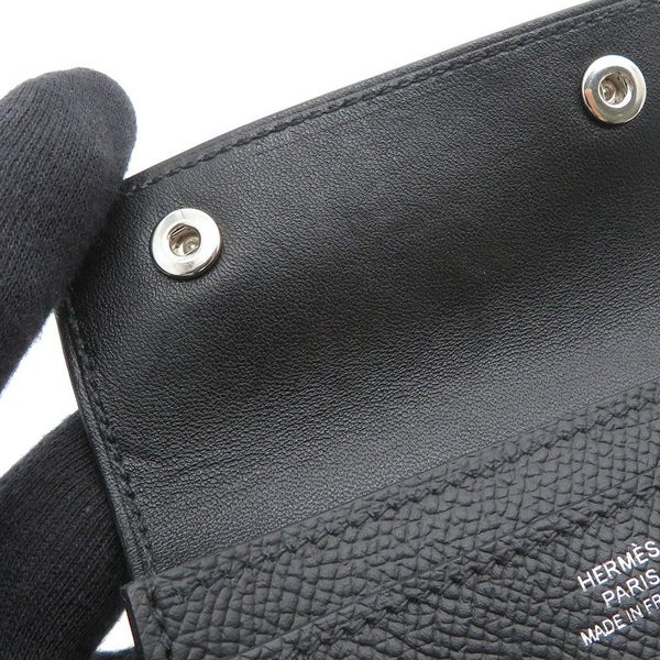 エルメス カードケース エルメスナップ カードケース ブラック/シルバー金具 エプソン W刻印 HERMES 名刺入れ 黒