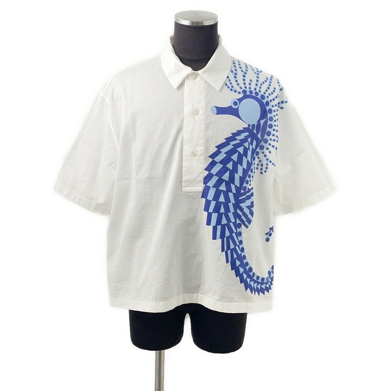 エルメス 半袖シャツ タツノオトシゴ プリント コットン メンズサイズ41 HERMES アパレル トップス 白