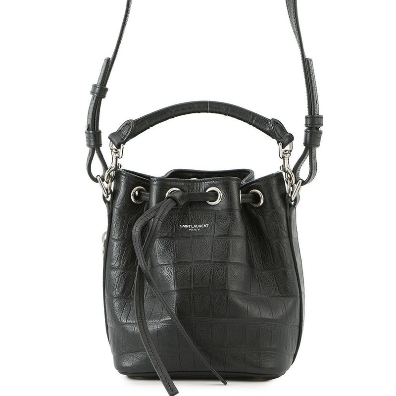 サンローランパリ ハンドバッグ エマニュエル  バケットバッグ クロコ型押しレザー 340240 黒 2way