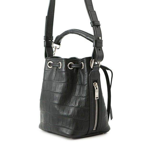 サンローランパリ ハンドバッグ エマニュエル  バケットバッグ クロコ型押しレザー 340240 黒 2way