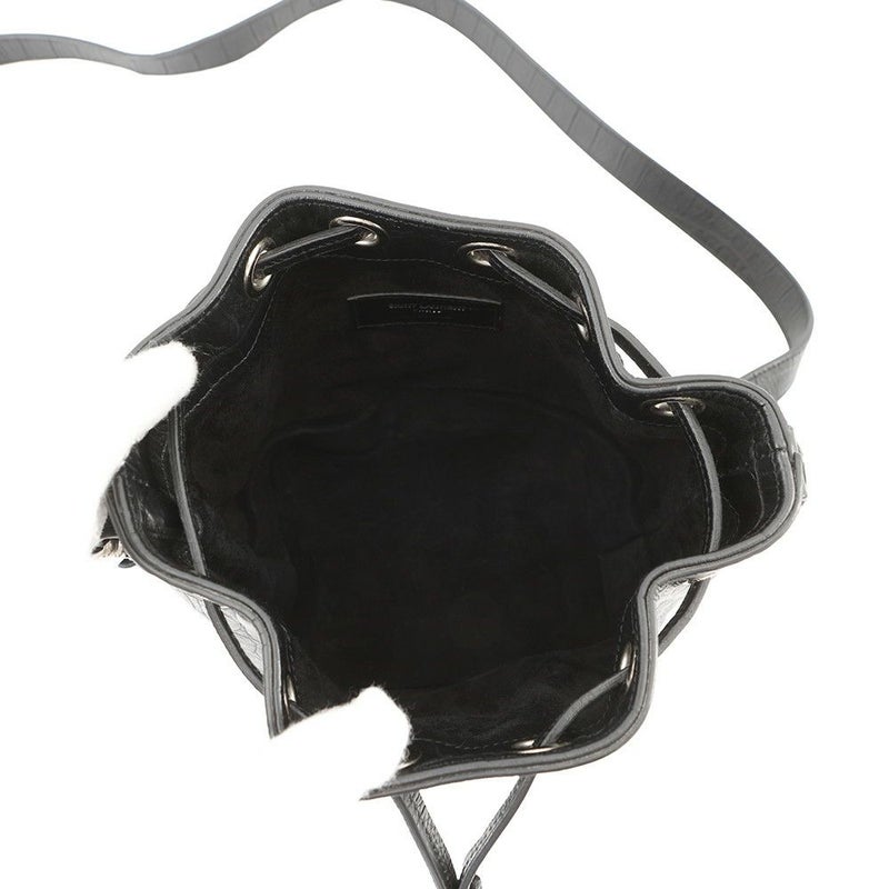 サンローランパリ ハンドバッグ エマニュエル  バケットバッグ クロコ型押しレザー 340240 黒 2way