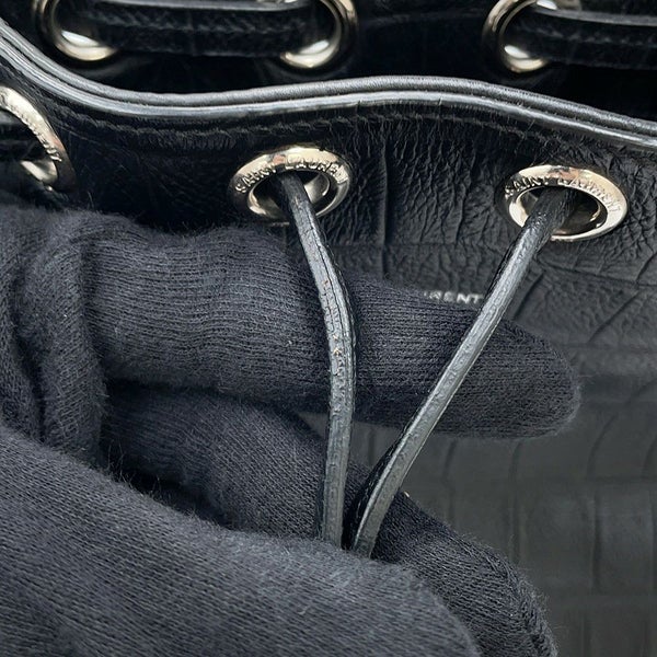 サンローランパリ ハンドバッグ エマニュエル  バケットバッグ クロコ型押しレザー 340240 黒 2way